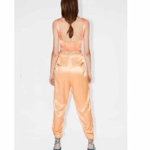 Zara orange tangerine satin effect trousers pants - Picture 3 of 9